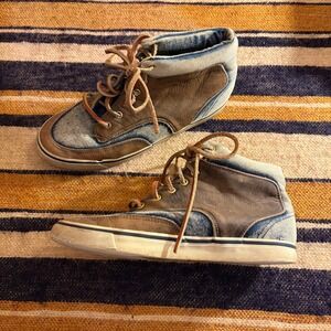 Action Club Leather Denim Jean High Top Sneakers 7.5 M Acid Wash Retro